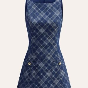 BRAND NEW WITH TAGS Commense Blue Plaid Mini Dress
